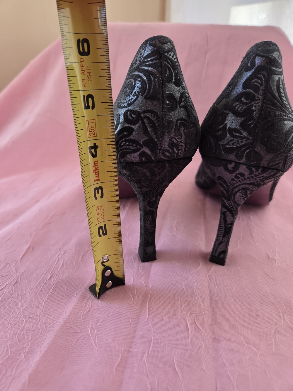 Martinez Valero Black & Grey Velvet Paisley Embossed Pumps Heels Made In Spain 9 - Picture 5 of 16